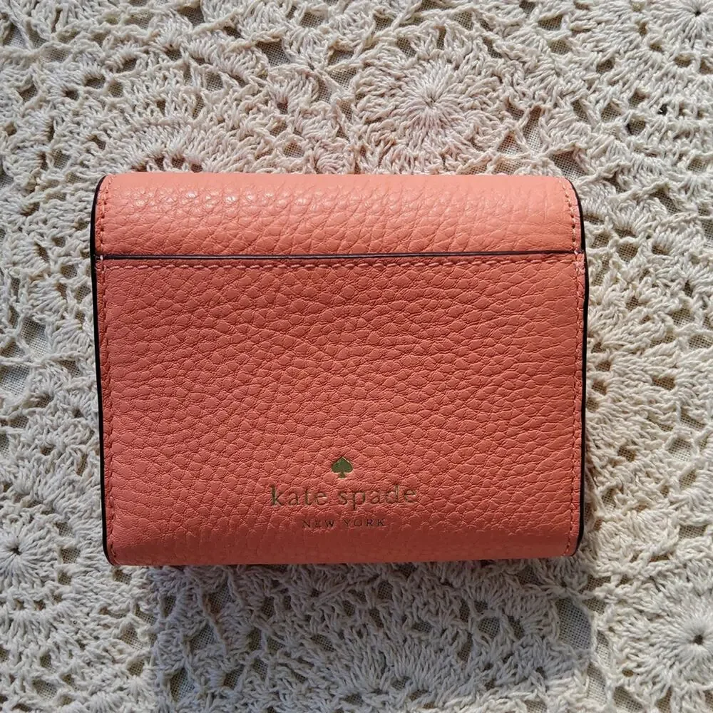 Kate Spade Women's Small Flap Wallet Card Case Pebbled Leather in Melon Ball